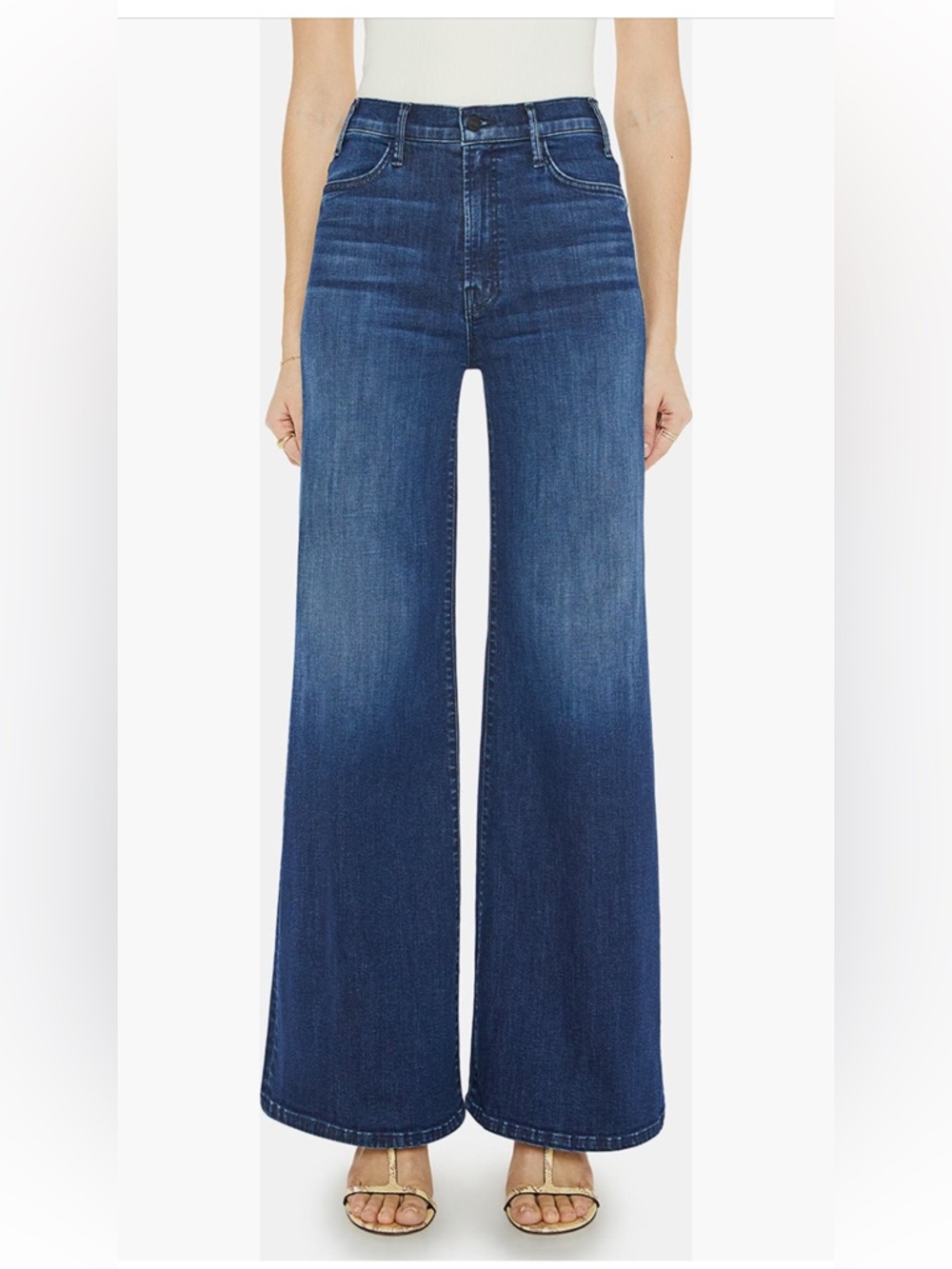 MOTHER The Hustler Roller Sneak Jeans Denim Wide Leg Faded Dark Blue 28 $258 New - Picture 2 of 13